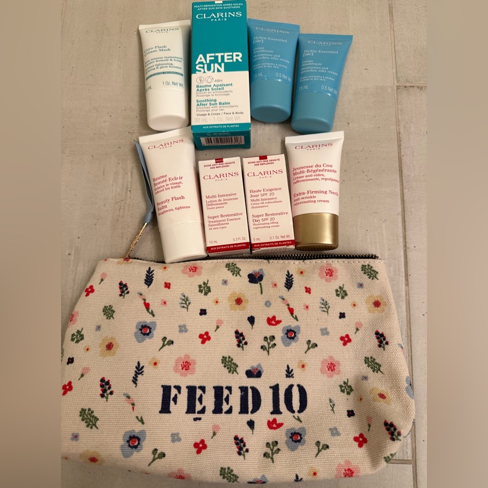 Clarins Skincare Set 8-Piece w/ Pouch Bag – Travel Size